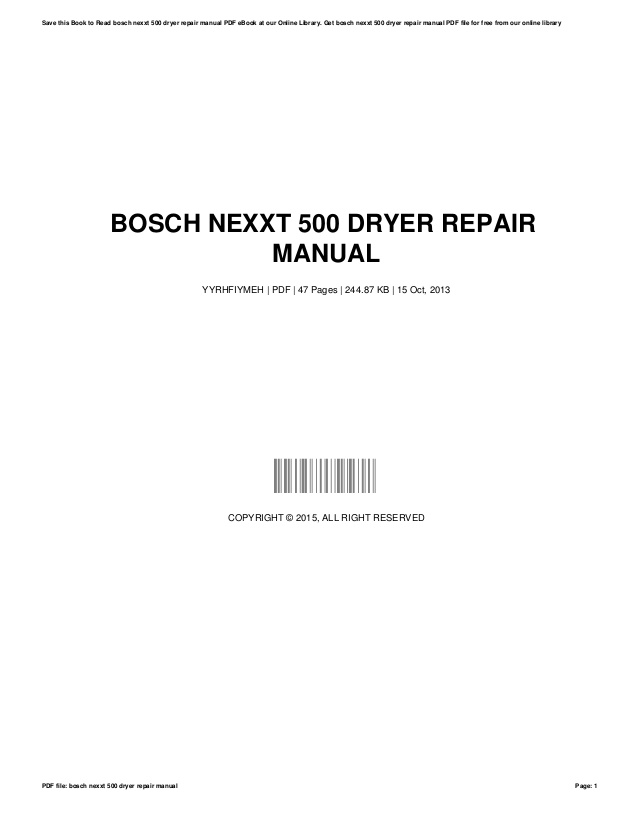Bosch Nexxt 500 Series Dryer User Manual